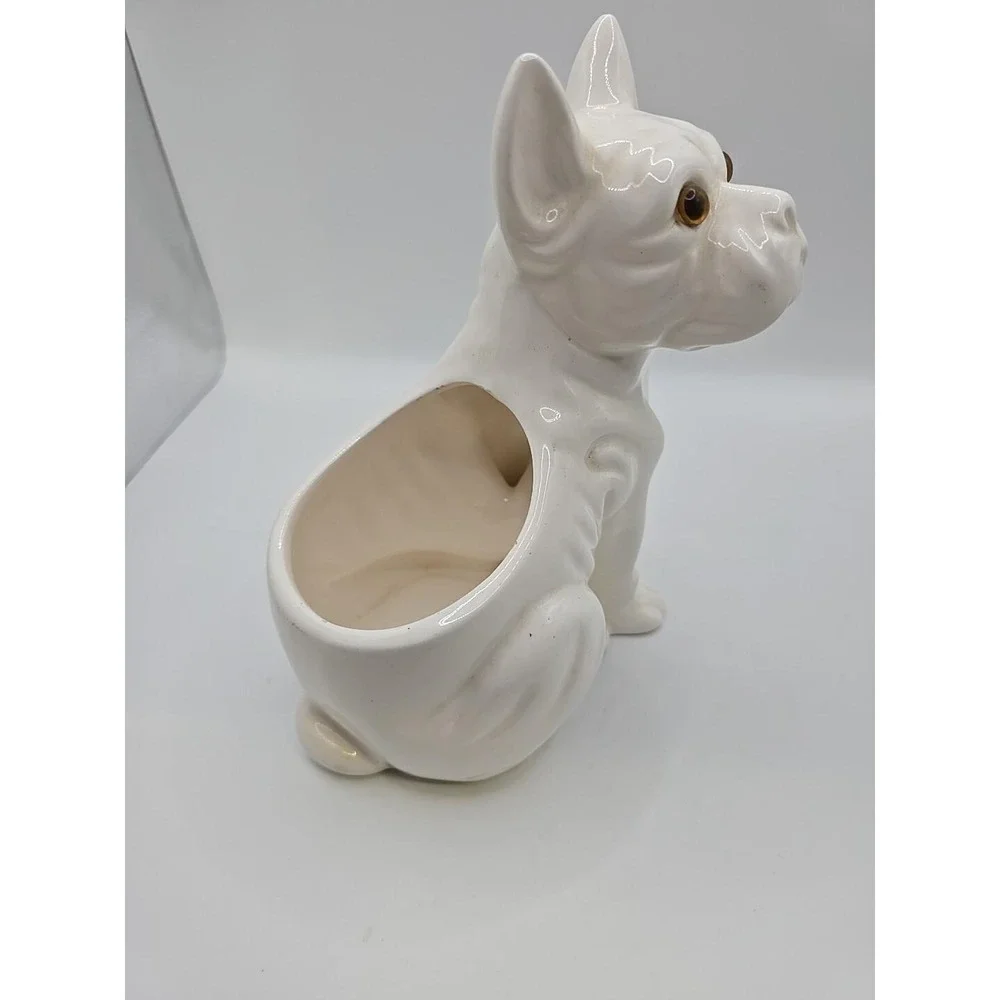 Vintage Mid Century Bulldog Planter 1986 Rare Piercing Eyes White